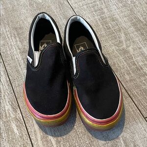 Vans Black Slip-On Shoes with Rainbow Stacked Platform